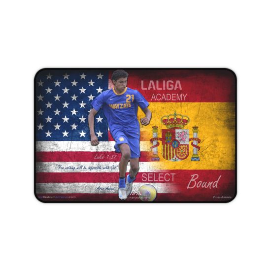 Alternative view of Soccer Player Desk Mat — LaLiga Academy Select Bound with US & Spain Flags